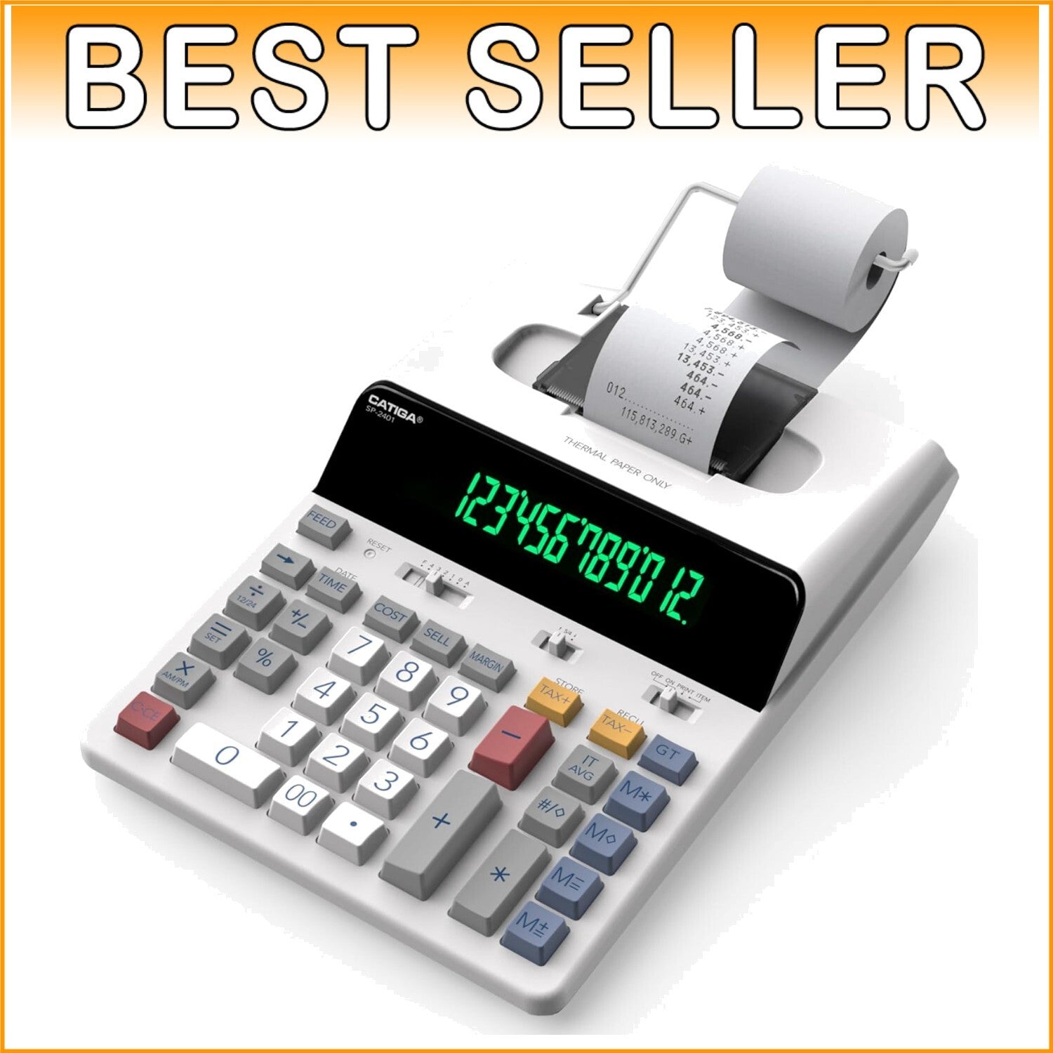 12-Digit Thermal Printing Calculator with Fast Tape Output & Fluorescent Display