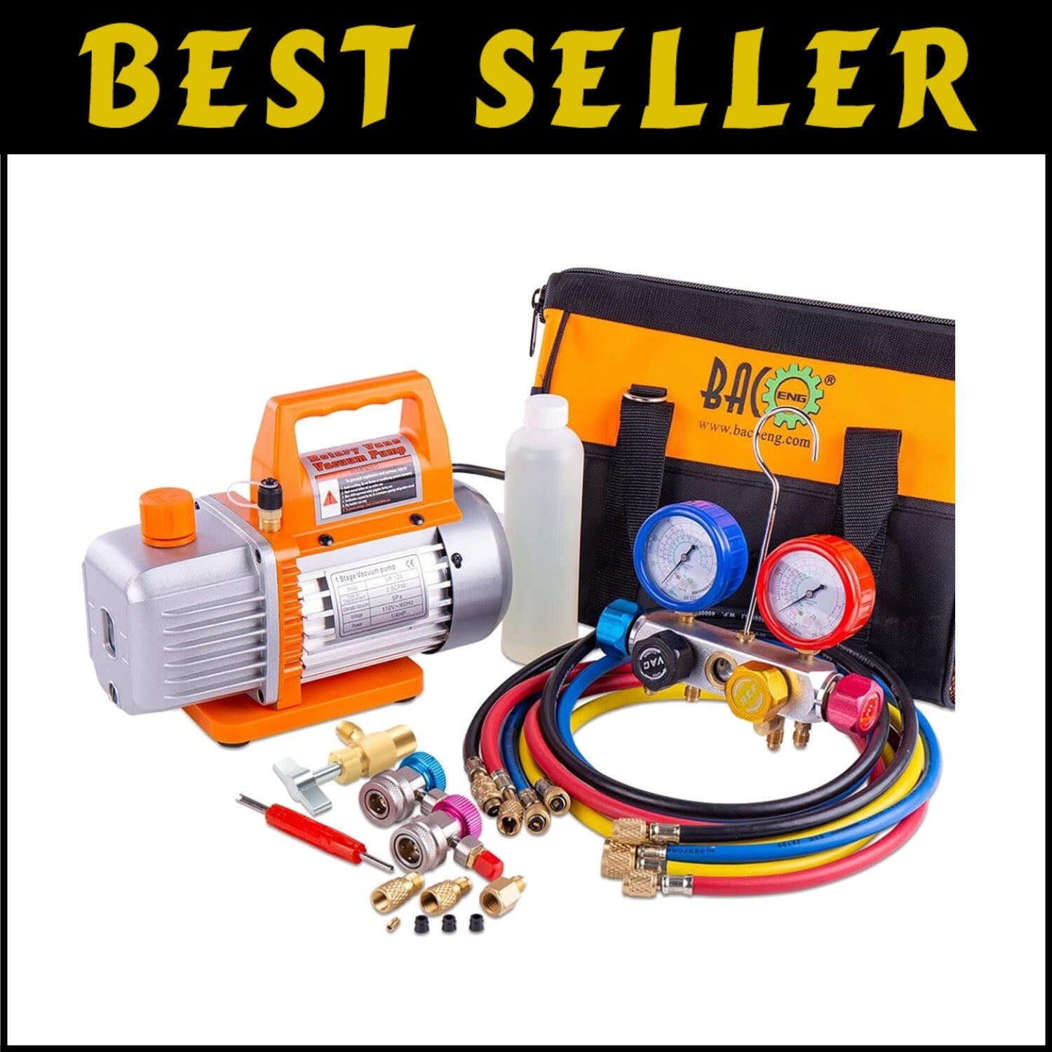 Efficient AC Vacuum Pump at 3.5CFM with Professional Gauge Set Accessories