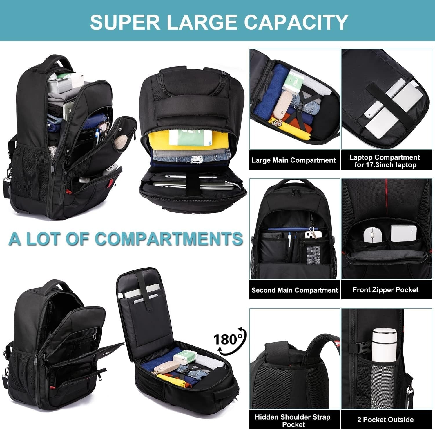 Durable Wheeled Backpack with 45L Capacity - Perfect for Travel and School