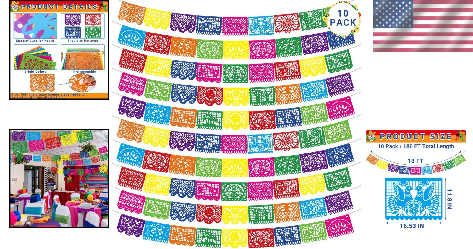 Exquisite 10 Pack Mexican Themed Party Banners - 180 FT for Ultimate Celebration