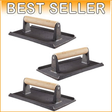 Load image into Gallery viewer, Extra-Large Cast Iron Grill Press Set - 3 Pre-Seasoned Weights with Wood Handles