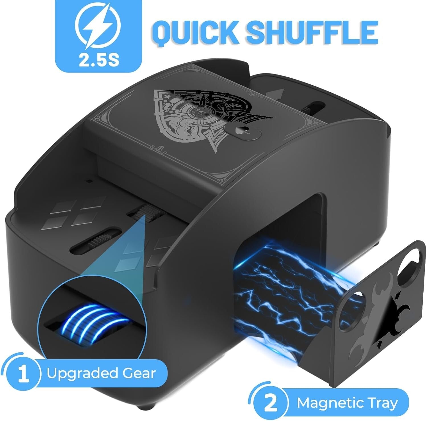 Fully Automatic USB/Battery Card Shuffler for UNO, Poker & Blackjack - Low Noise