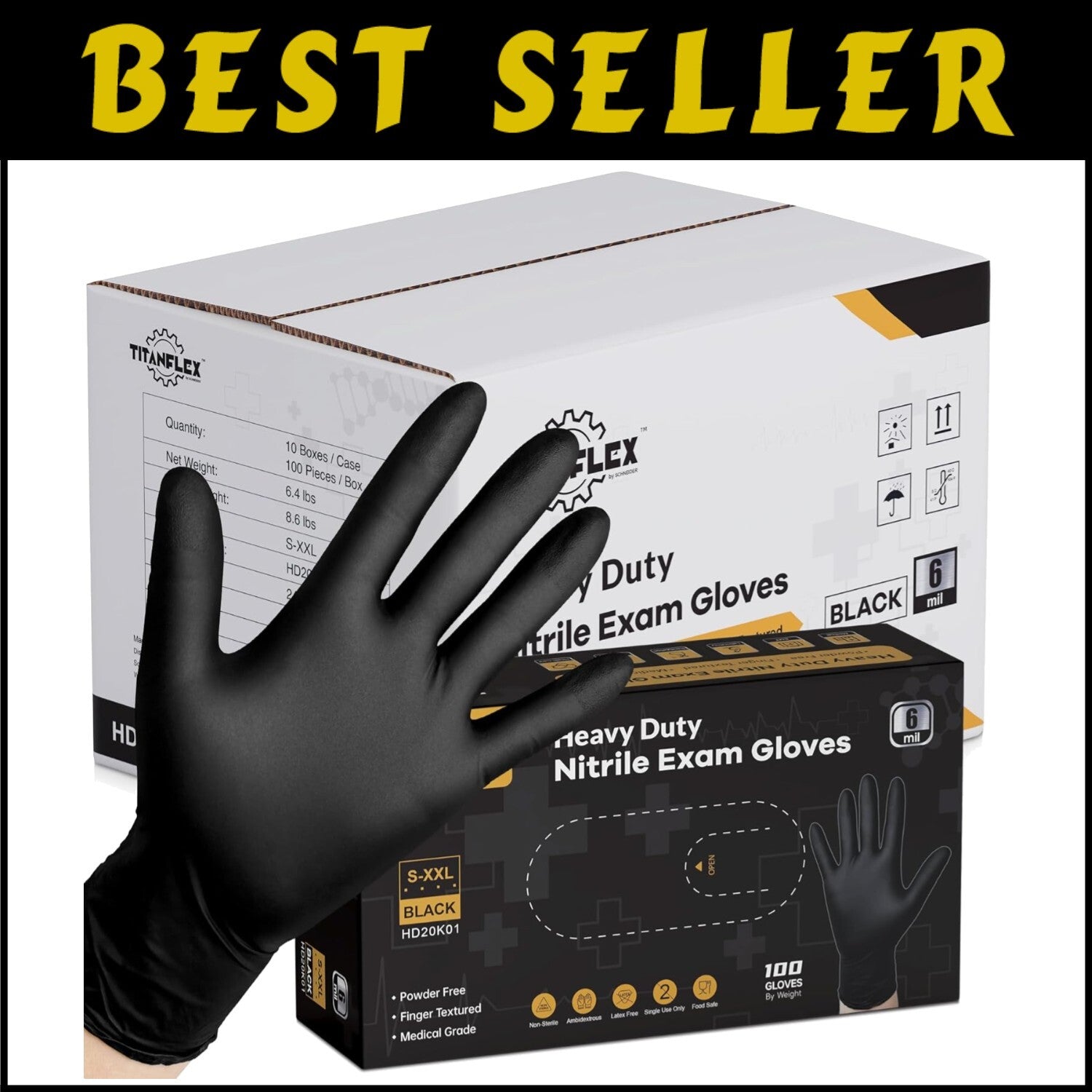 Disposable Nitrile Gloves - 6-Mil Heavy-Duty, Hypoallergenic & Food-Grade Safety
