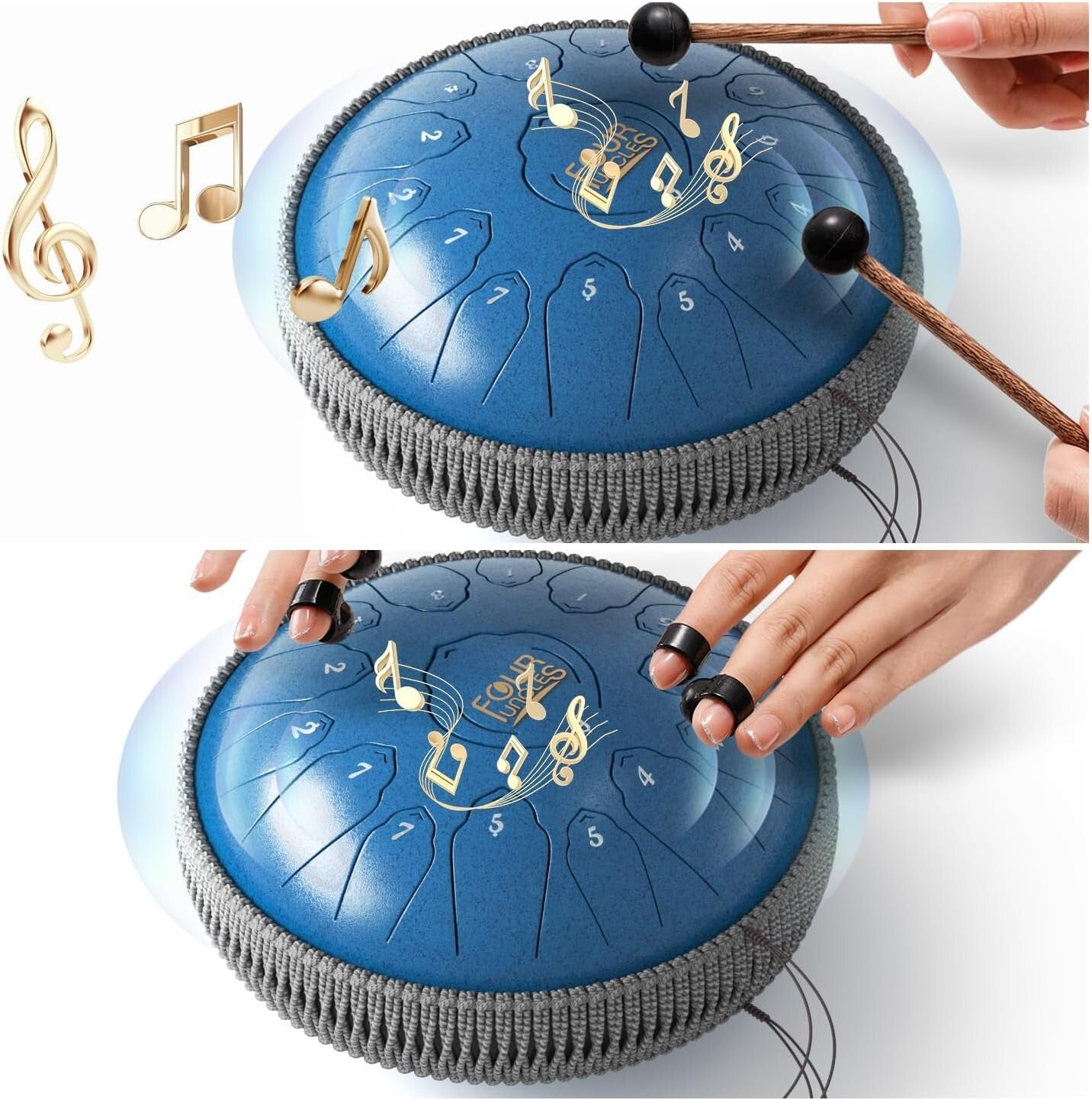 Elegant 13" Blue Steel Drum with Mallets, Bag & Music Score for Relaxation