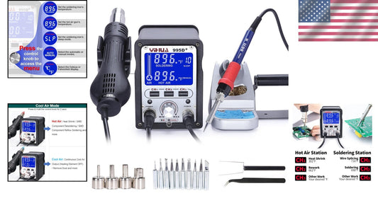 Versatile 995D+ Hot Air Gun & Soldering Iron Station with Programmable Features