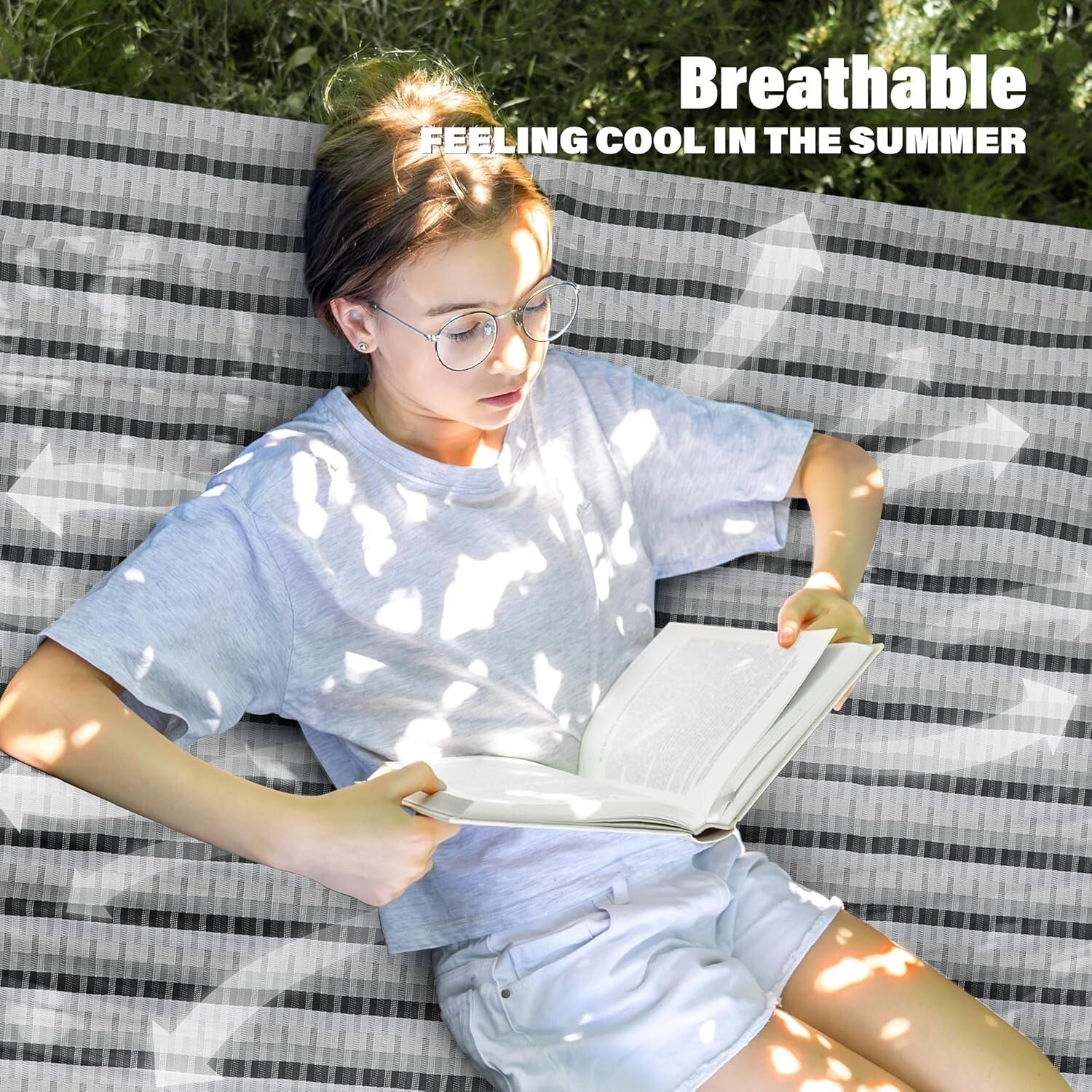 Luxurious Grey Plaid 13 FT Double Hammock - Quick Dry & Heavy Duty Support