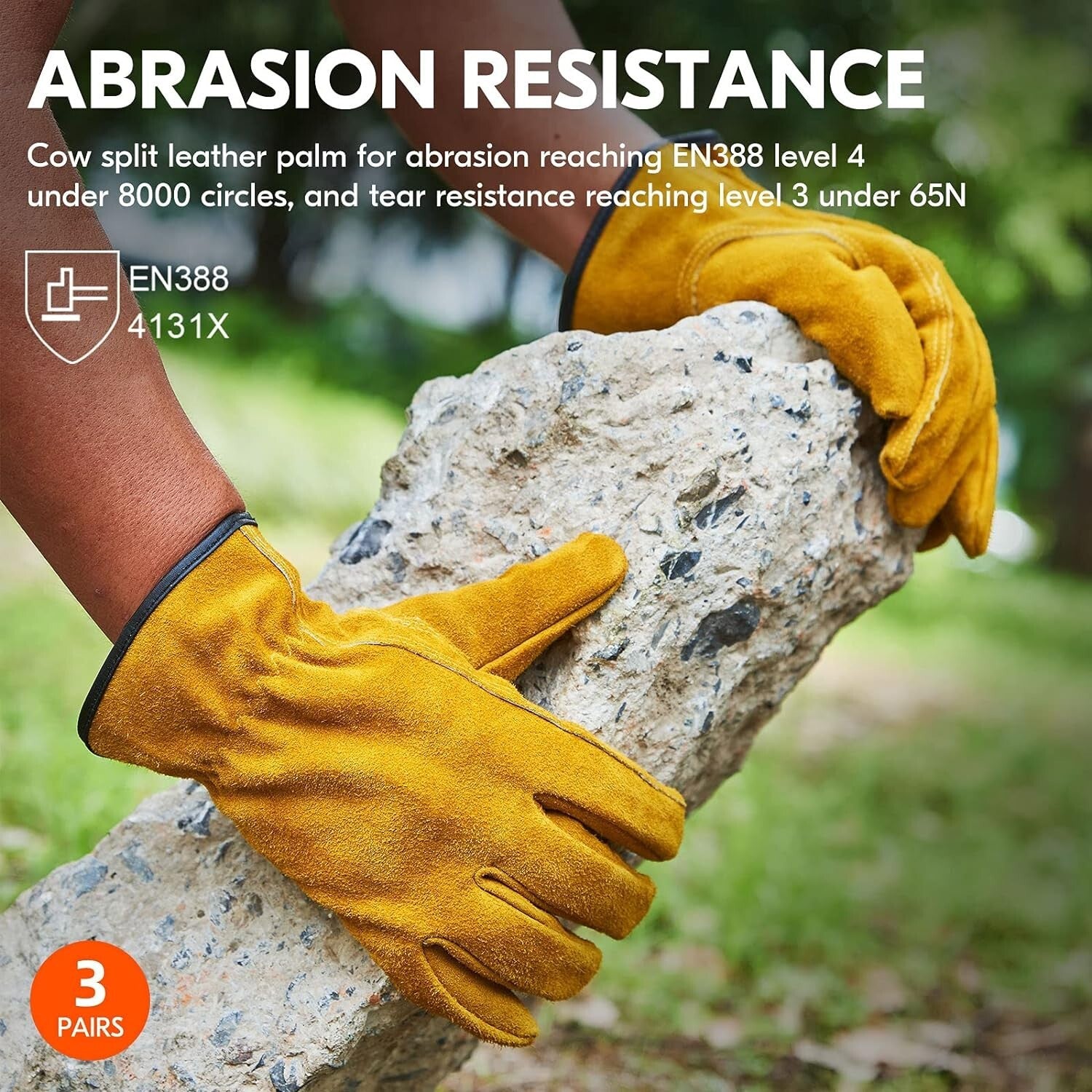 Multi-Purpose Heavy Duty Leather Work Gloves - Puncture-Resistant, Pack of 3