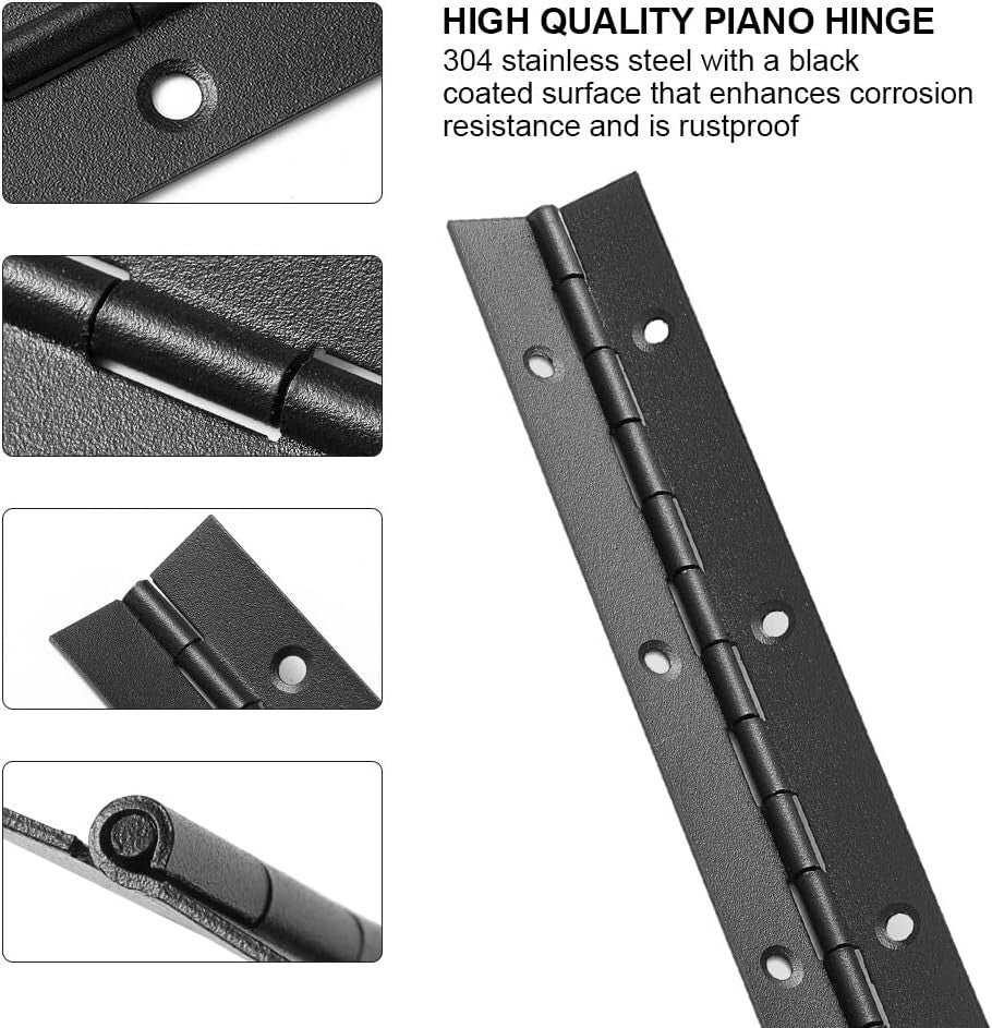 Versatile 30 Inch Stainless Steel Continuous Hinges - Black, 2 Pack Available