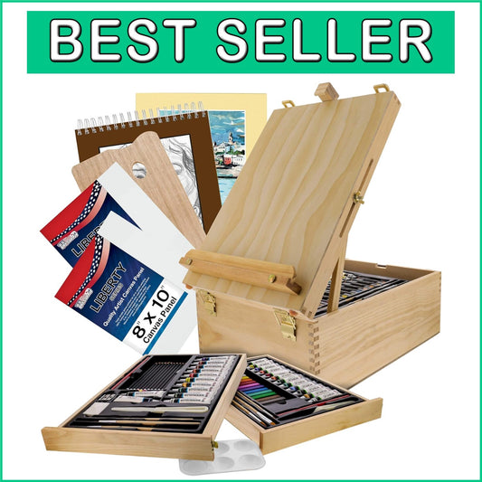 Natural Wood Box Easel Painting Set - 95 Deluxe Pieces for Every Artistic Vision