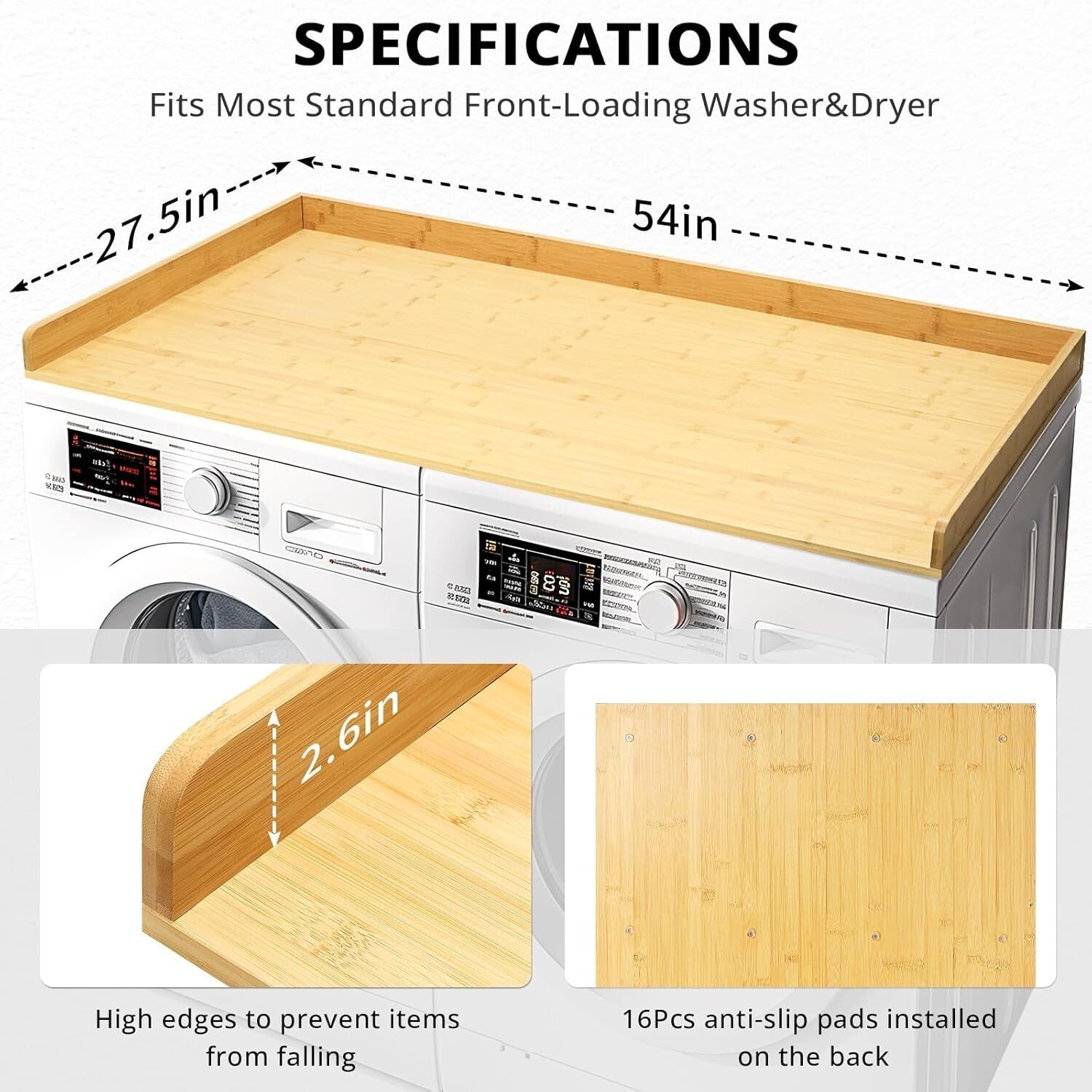 Extra Large Natural Bamboo Washer Dryer Countertop for Stylish Laundry Spaces
