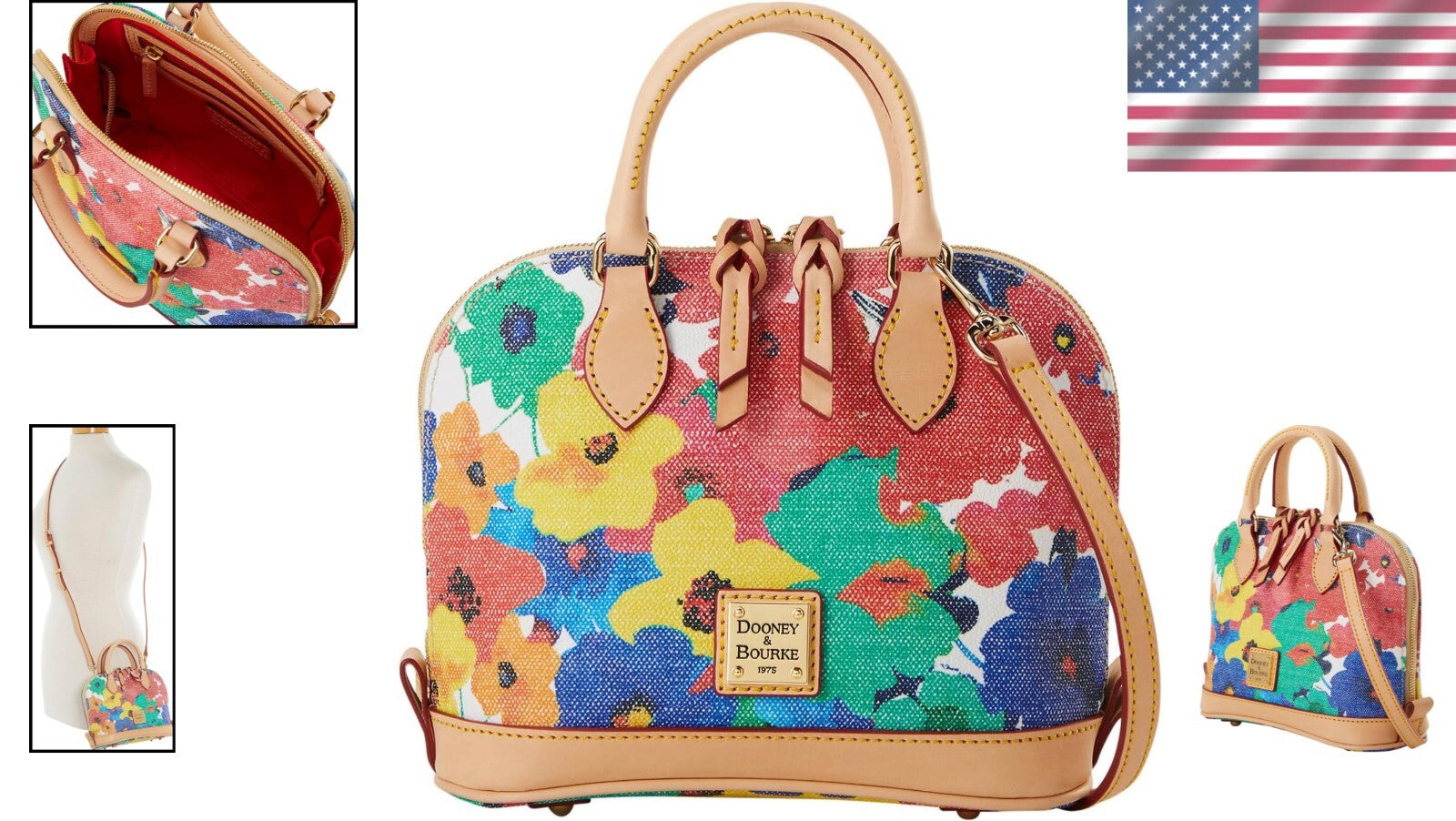 Elegant Watercolor Print Handbag - Durable Cotton with Zipper Closure