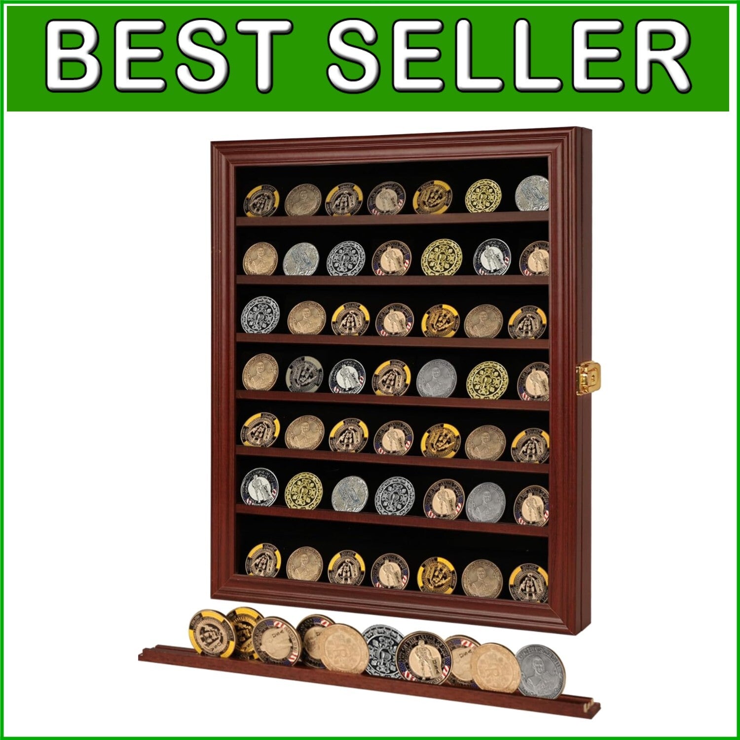 Large Mahogany Collectible Display Shadow Box - Lockable with Removable Shelves