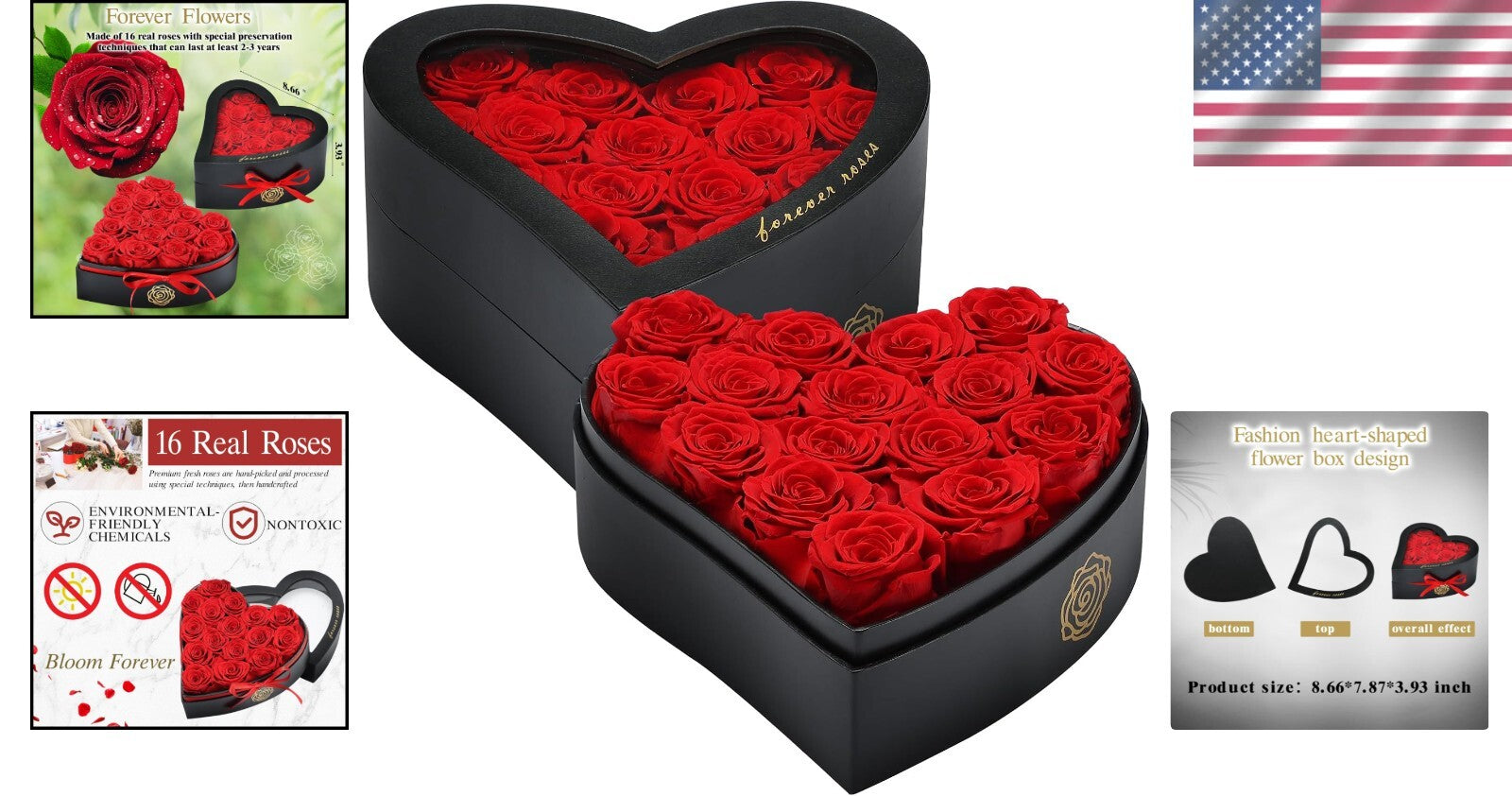 Forever Roses Gift Box: 16 Grade A Red Blooms, 2-3 Year Lifespan, No Maintenance