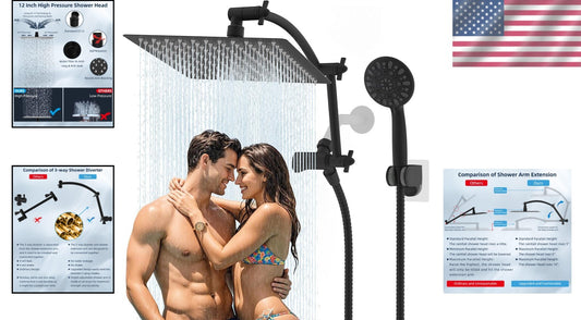Luxury 12'' All-Metal Rainfall Shower System with Handheld and Adjustable Arm
