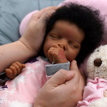 Load image into Gallery viewer, 17-Inch Realistic Black Reborn Baby Doll with Soft Body &amp; Curls – Gift Box