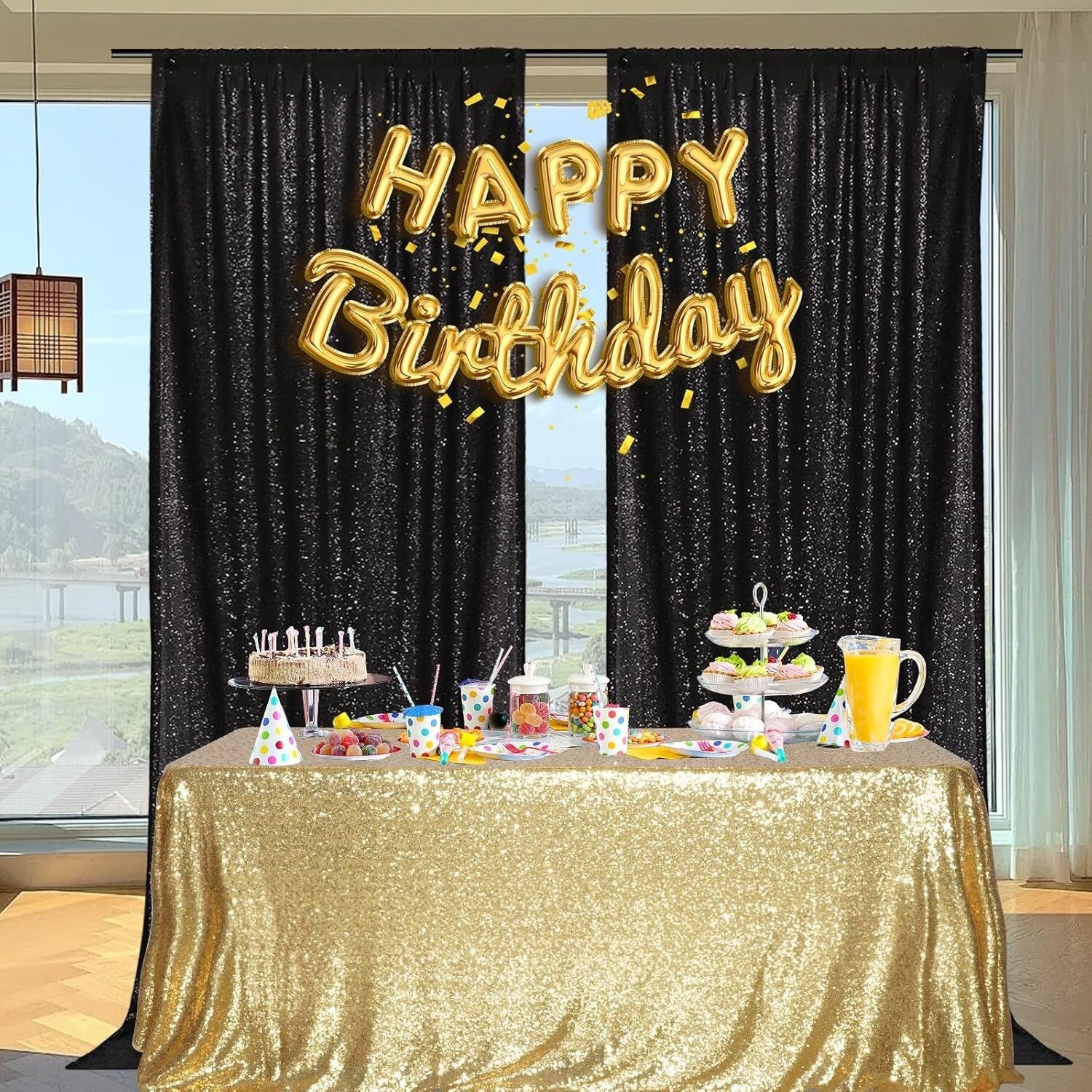 5ft x 10ft Black Sequin Backdrop - Perfect for Weddings, Parties & Photo Shoots