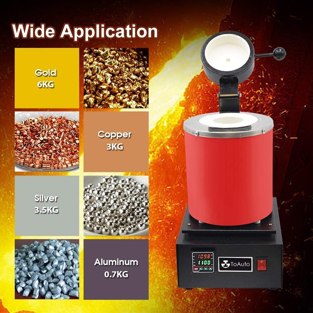 3KG Gold Melting Furnace - 1400W Digital Electric Kit with Graphite Crucible