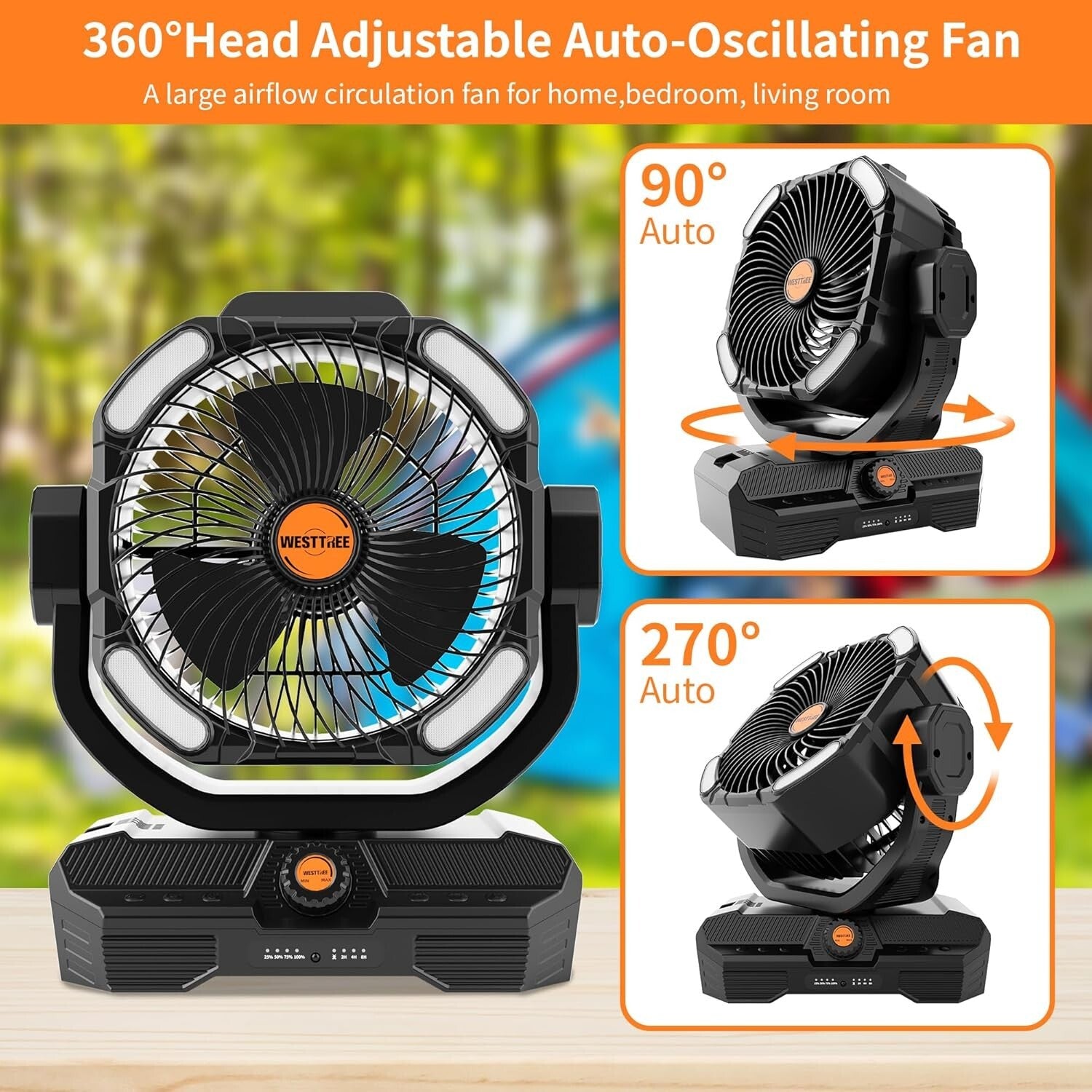 Portable 45000mAh Rechargeable Fan with Touch Control & Oscillation for Outdoors