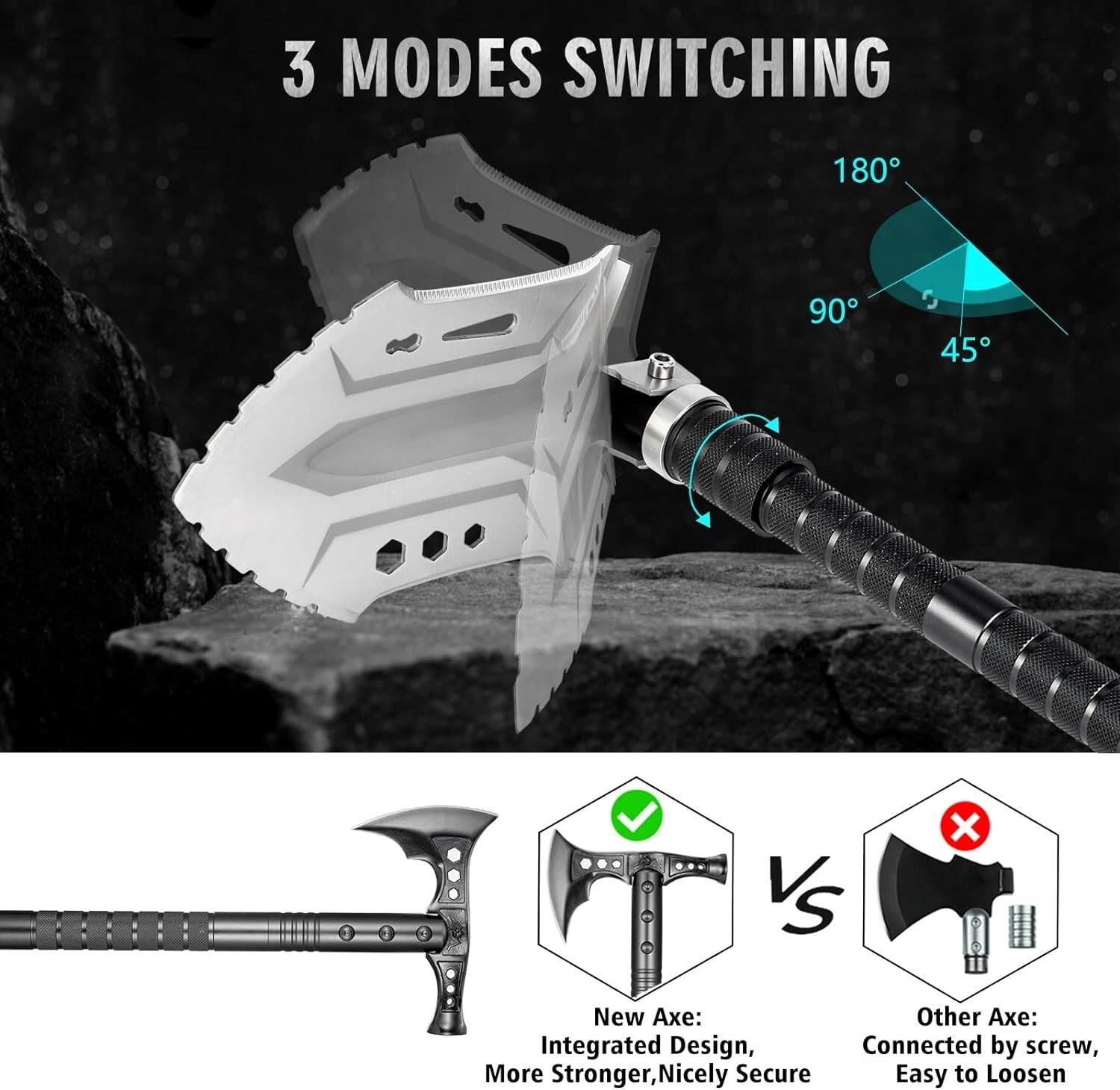 Durable High Carbon Steel Folding Survival Shovel & Axe Combo - Lightweight Gear