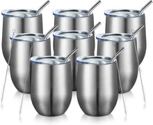 Load image into Gallery viewer, Durable 12oz Silver Stemless Wine Tumblers - Double Wall Insulation, 8 Count