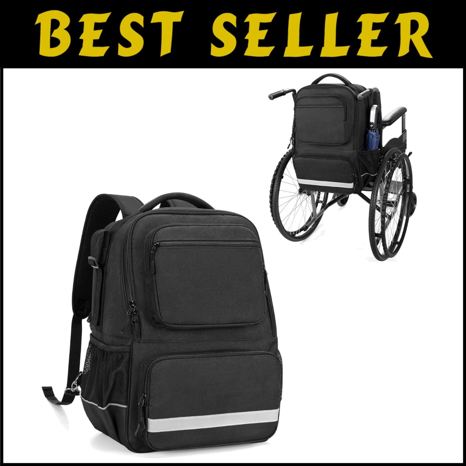 Functional Wheelchair Backpack w/ Insulated Pocket & Adjustable Stability Straps