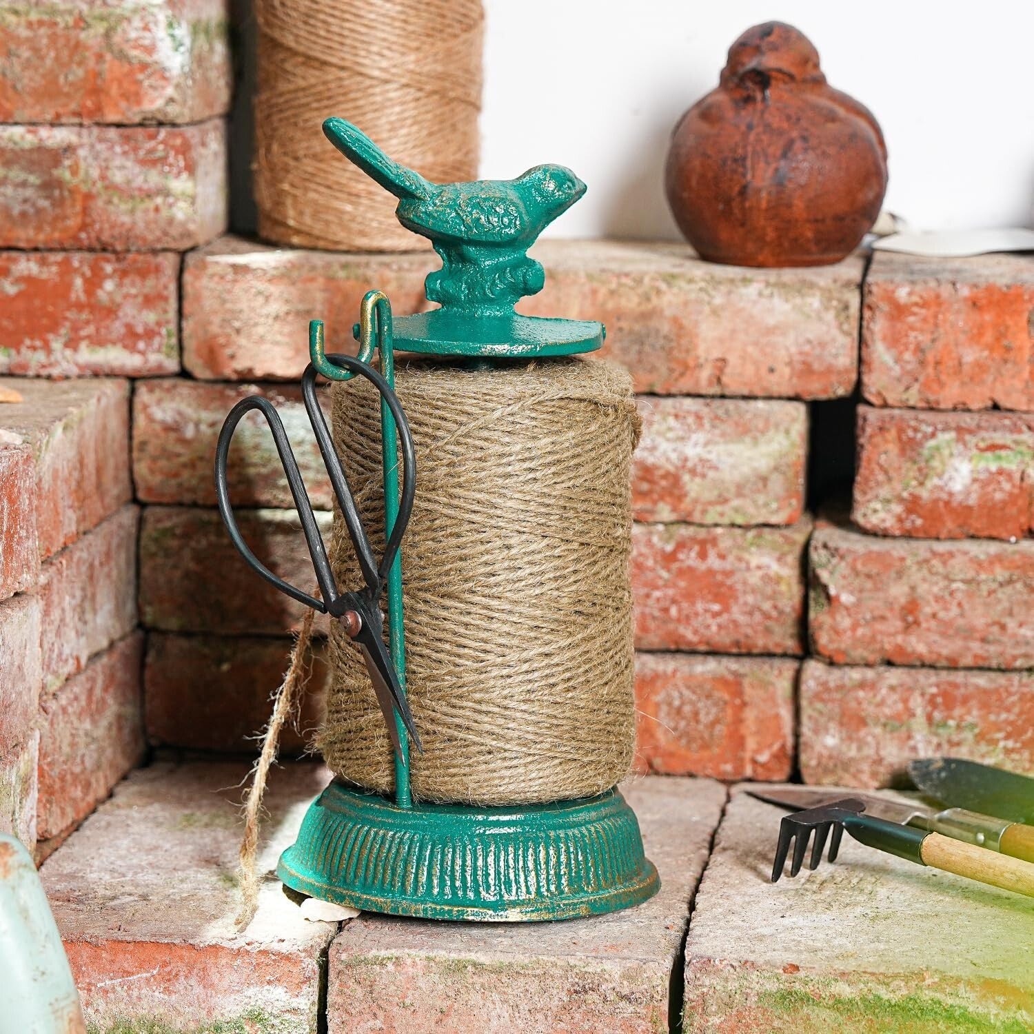 Decorative Cast Iron Twine Holder with 1300ft. Natural Jute String and Scissors