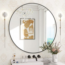 Load image into Gallery viewer, Wall-Mounted 30 Inch Round Mirror with Crystal Clear Reflection - Black Frame
