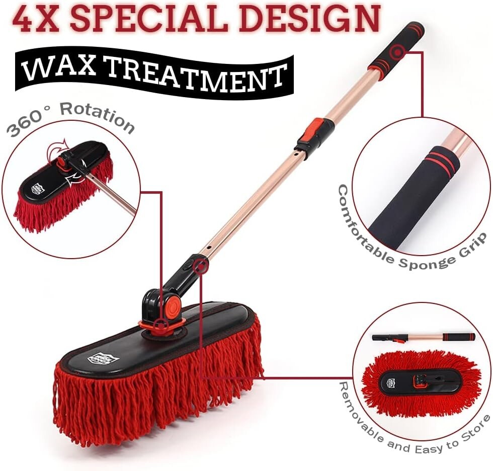 Microfiber Car Duster with Detachable Handle - Scratch-Free Cleaning Solution