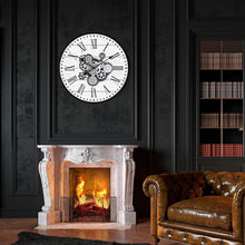 Load image into Gallery viewer, Stylish 23" White Farmhouse Wall Clock with Real Moving Gears for Home Offices