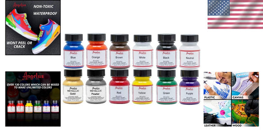 12-Pack Waterproof Acrylic Leather Paint Set - Vibrant Colors & Brush Included