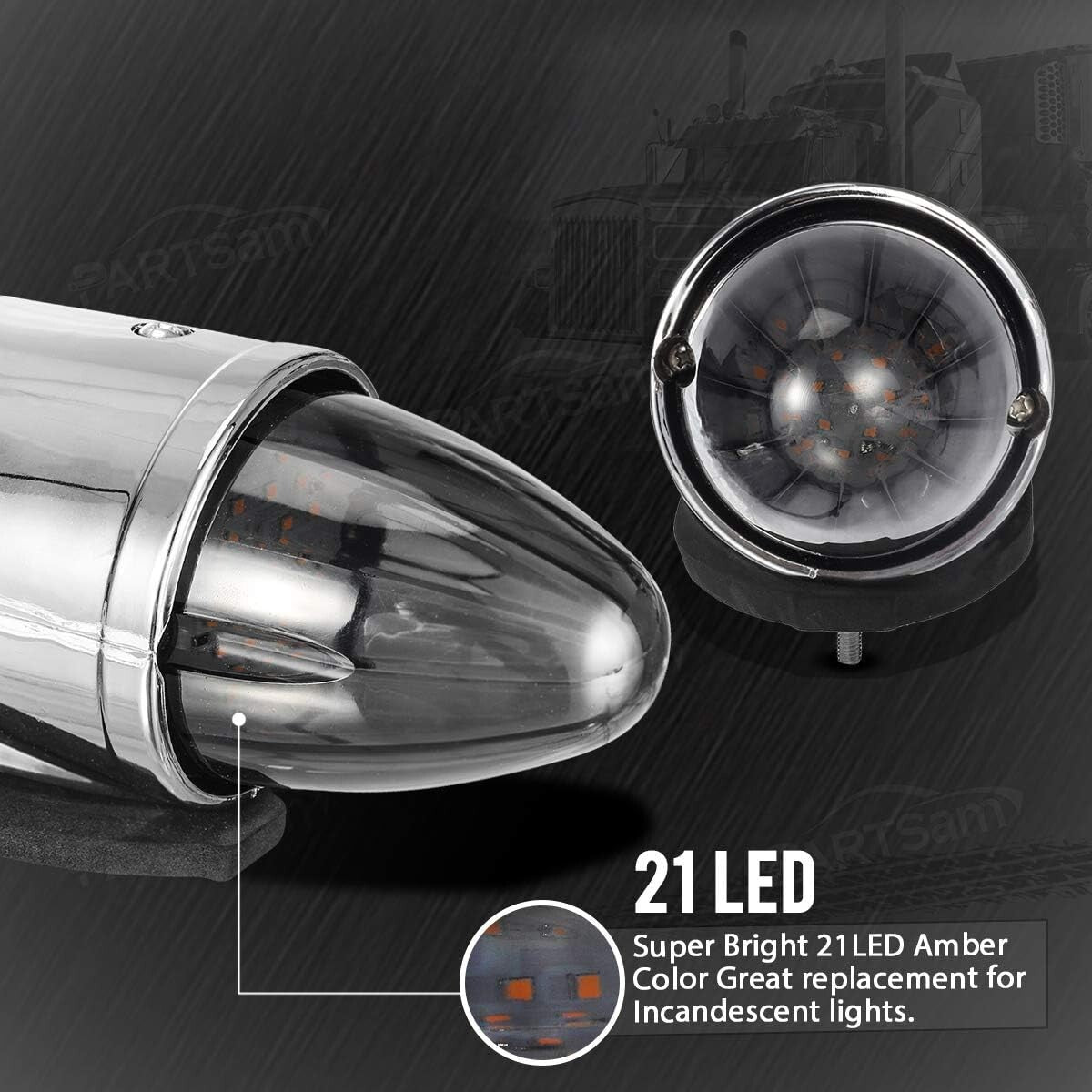 Premium 21 LED Amber Smoke Cab Lights for Kenworth, Peterbilt, & Freightliner