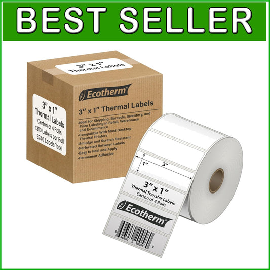 High Tack 3" x 1" Thermal Labels - 5240 Matte Adhesive for Multiple Surfaces