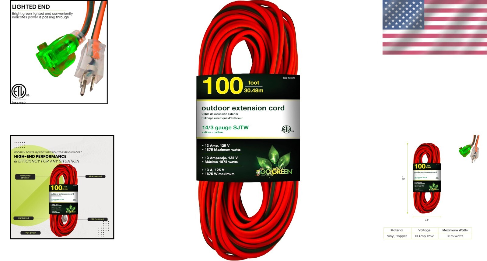 Moisture Resistant 100ft Extension Cord with Lighted End – Perfect for Outdoors