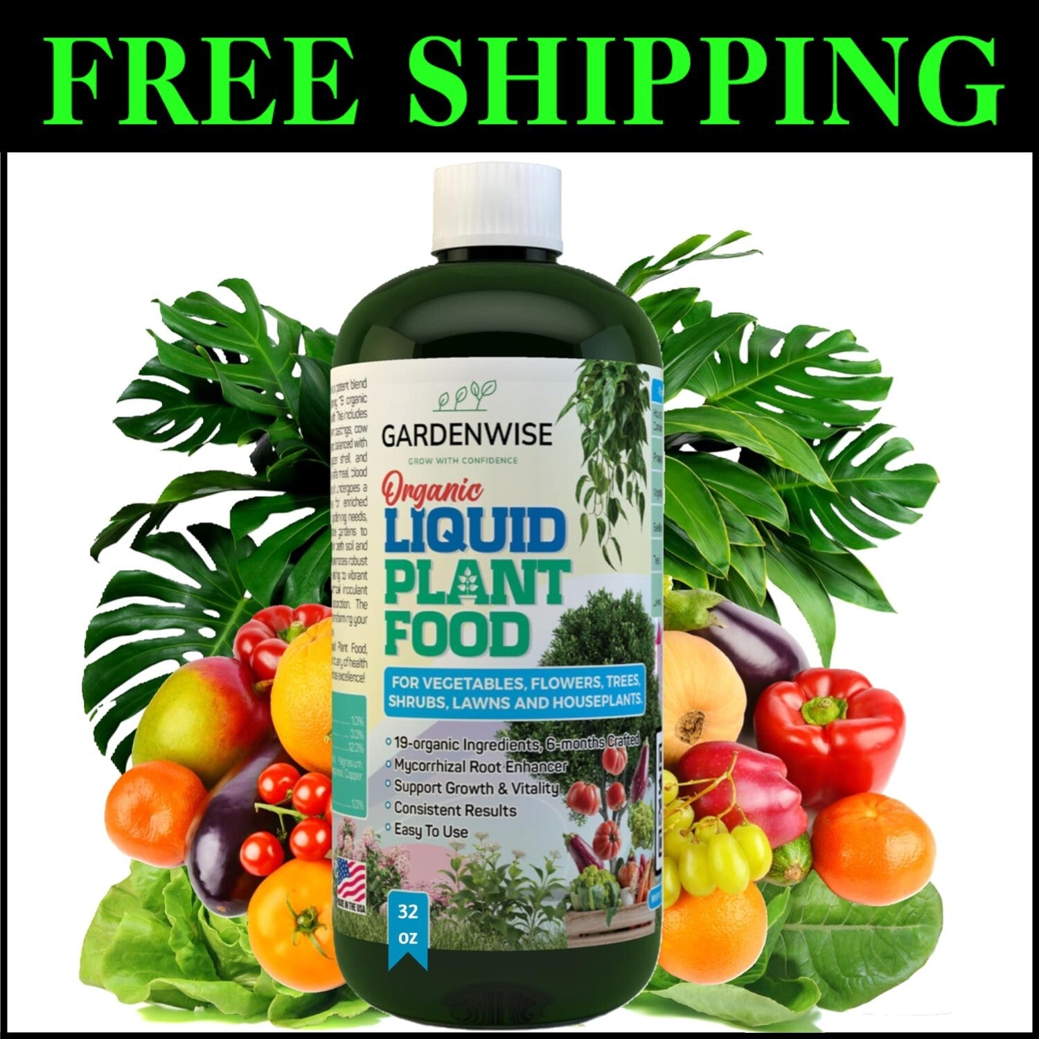 Organic Liquid Plant Food - Mycorrhizae-Enriched All-Purpose Fertilizer 32 oz