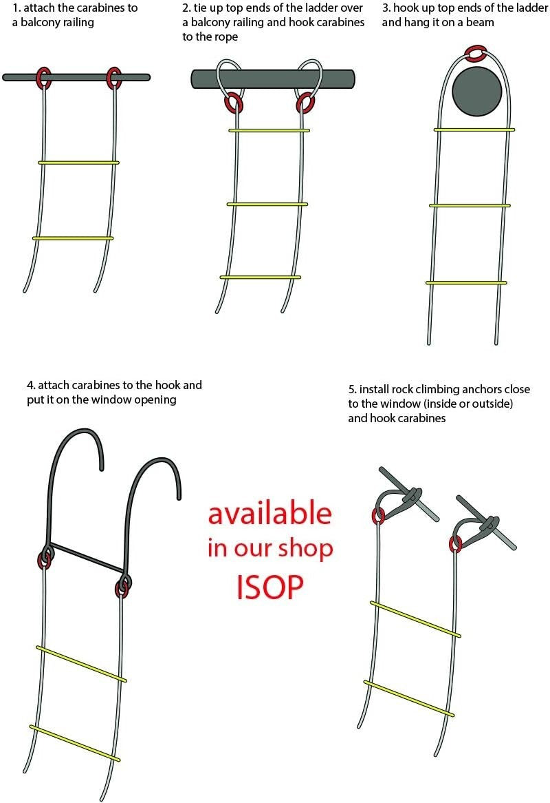 Compact Weather Resistant 8ft Rope Ladder - Ideal for Emergencies & Tree Houses