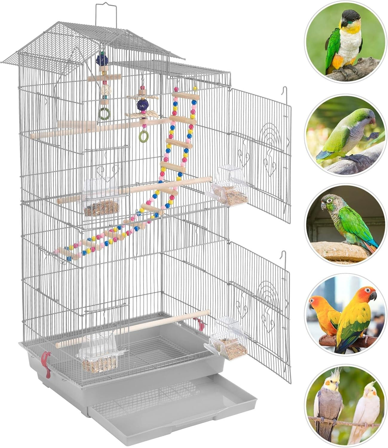 Elegant 39-Inch Bird Cage for Budgies and Finches with Simple Cleaning Features