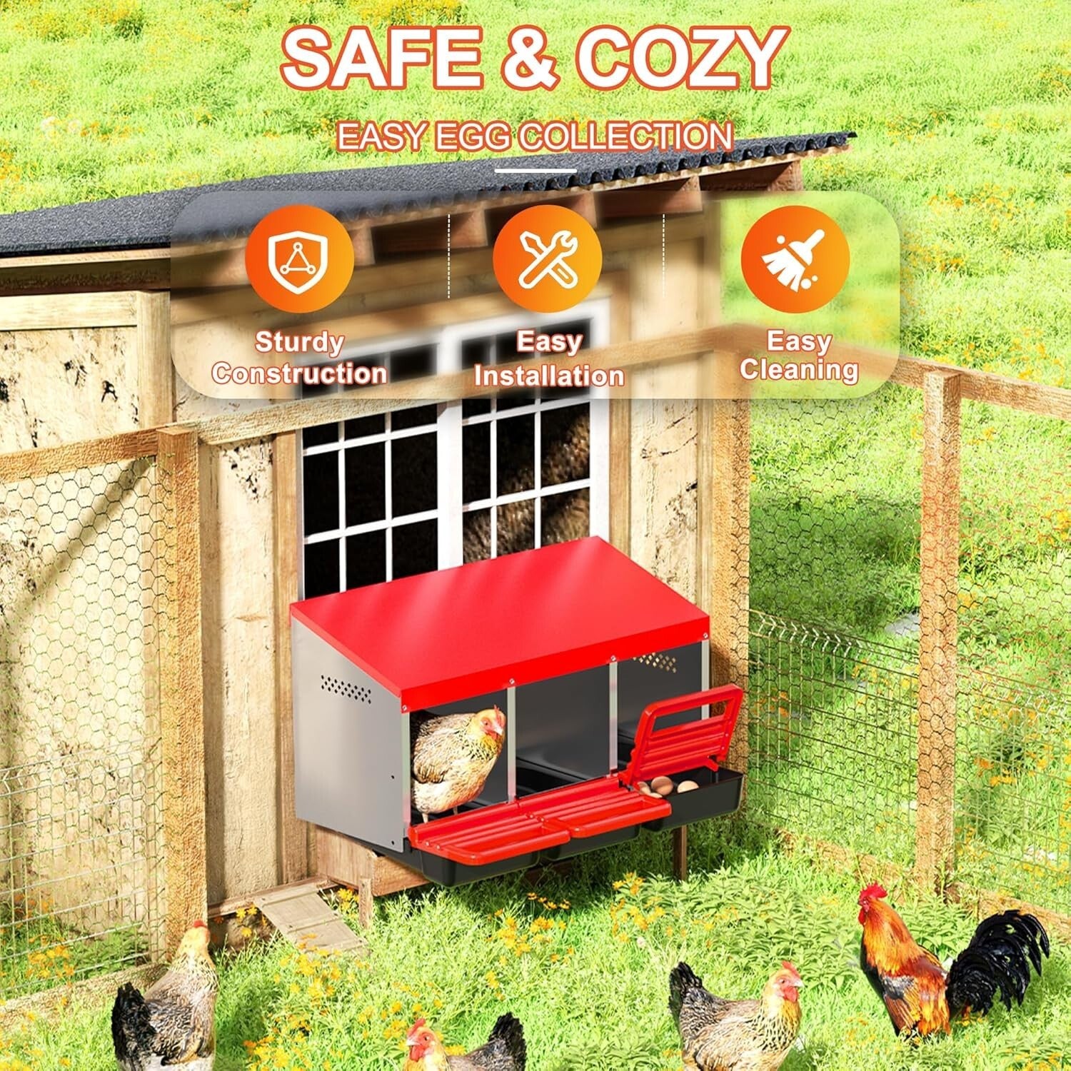 Comfortable Chicken Egg Nesting Box with Removable Tray for Easy Maintenance