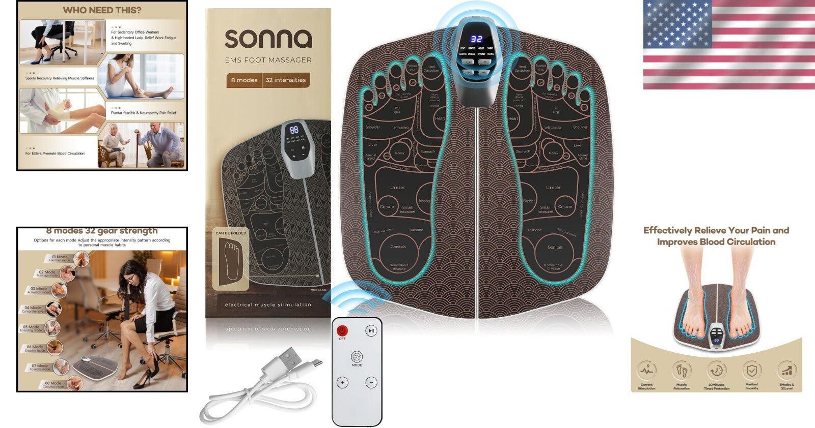 8-Modes Foot Massager Mat for Pain Relief & Muscle Relaxation, USB Rechargeable