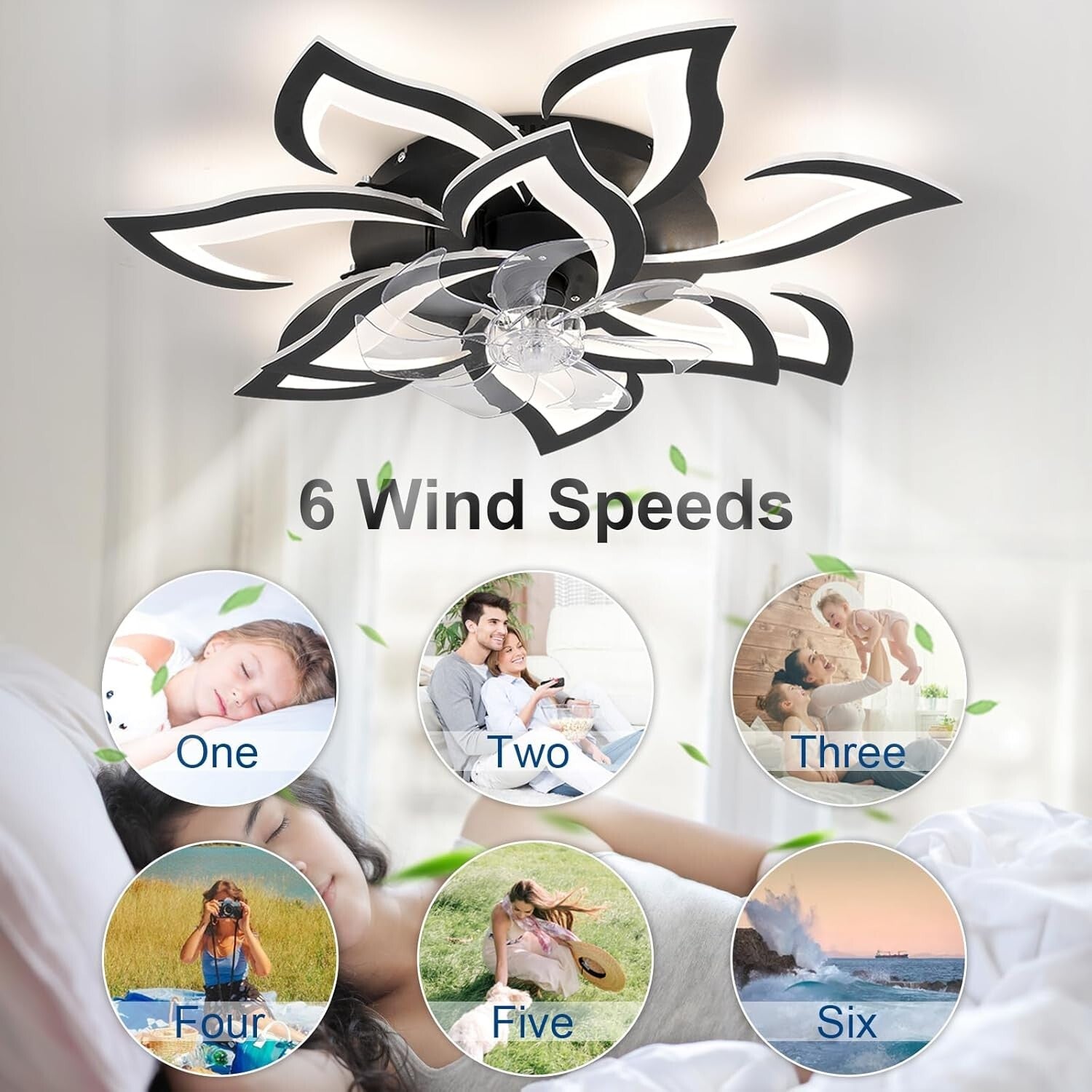 32-Inch Black Flower Ceiling Fan with Remote & Light - Ideal for Modern Homes
