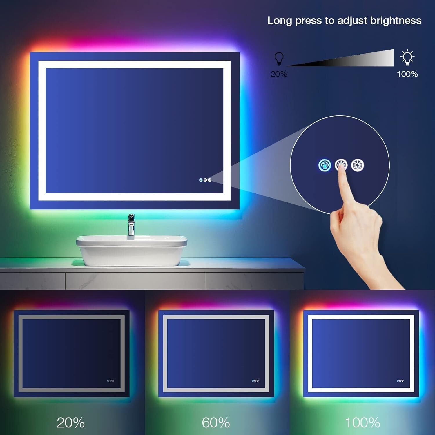 Anti-Fog 40"x32" LED Vanity Mirror with RGB Backlight - Stylish and Functional