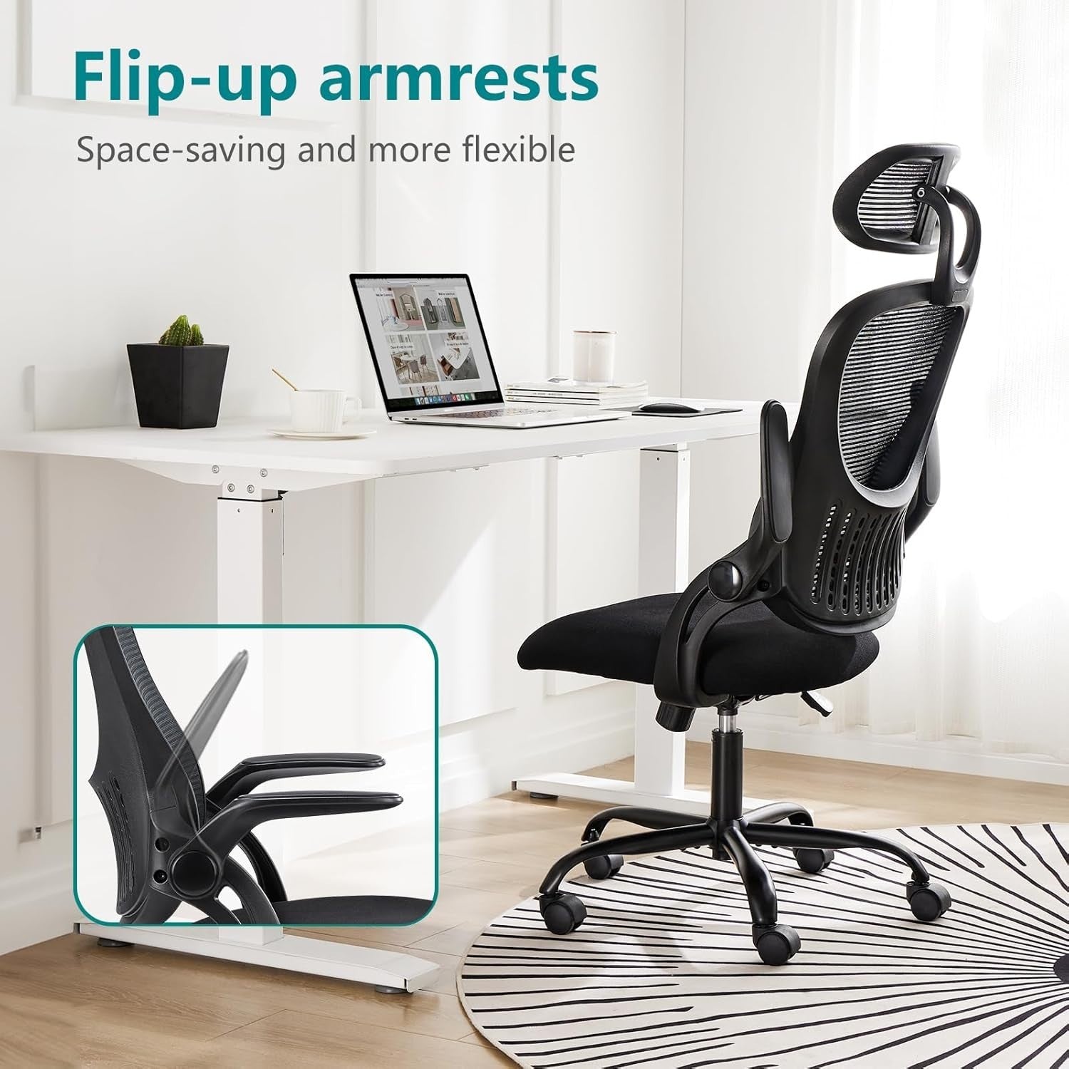 Ergonomic High-Back Office Chair with Lumbar Support and Flip-Up Armrests, Black