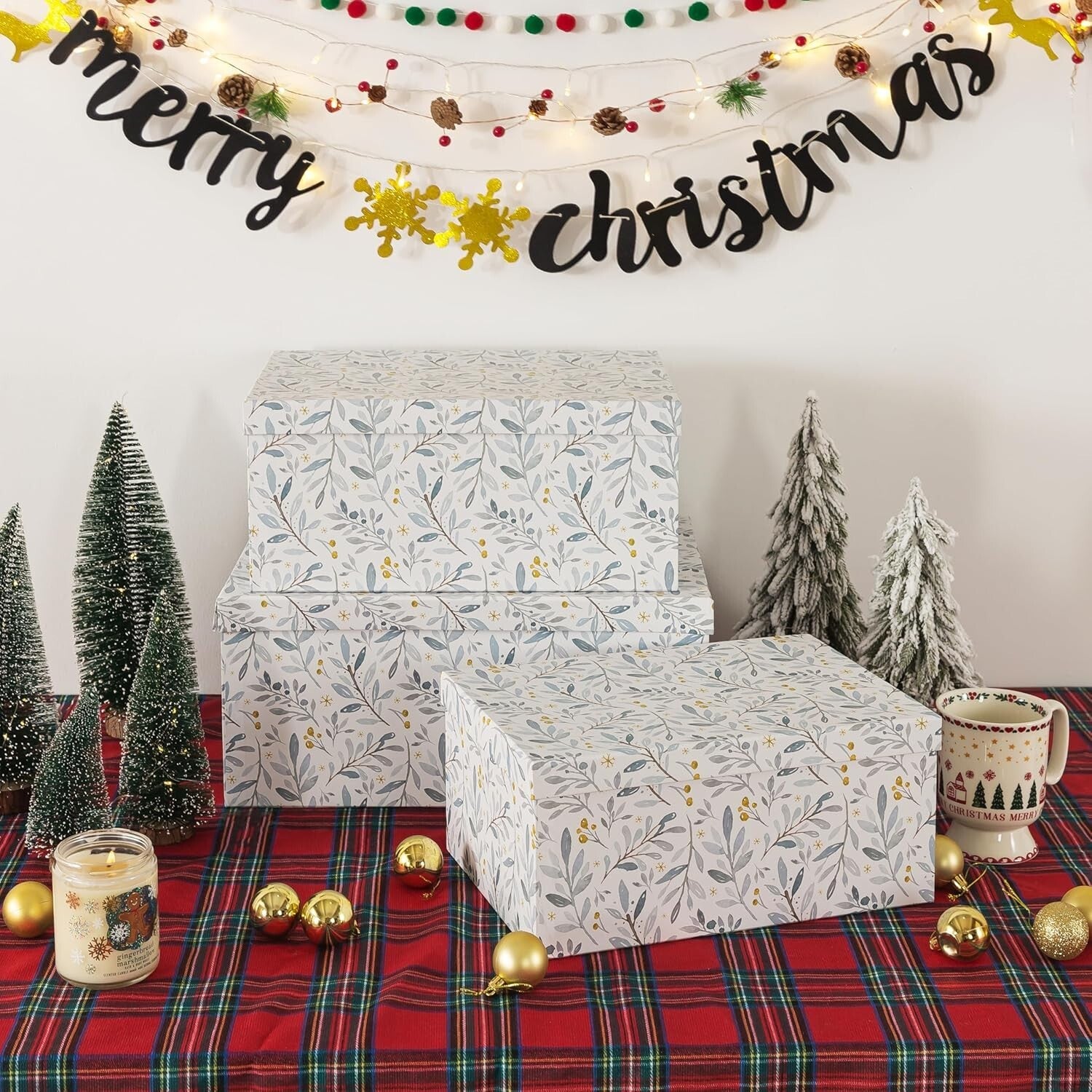 Elegant Winter Blossom Decorative Storage Box Set - 3 Nesting Keepsake Boxes