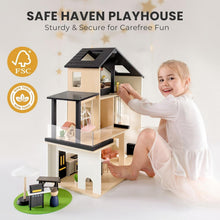 Load image into Gallery viewer, Kids' Wooden Dollhouse with Realistic Design and 53Pcs Furniture - Perfect Gift!