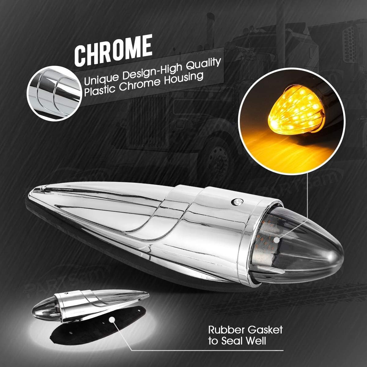 Premium 21 LED Amber Smoke Cab Lights for Kenworth, Peterbilt, & Freightliner