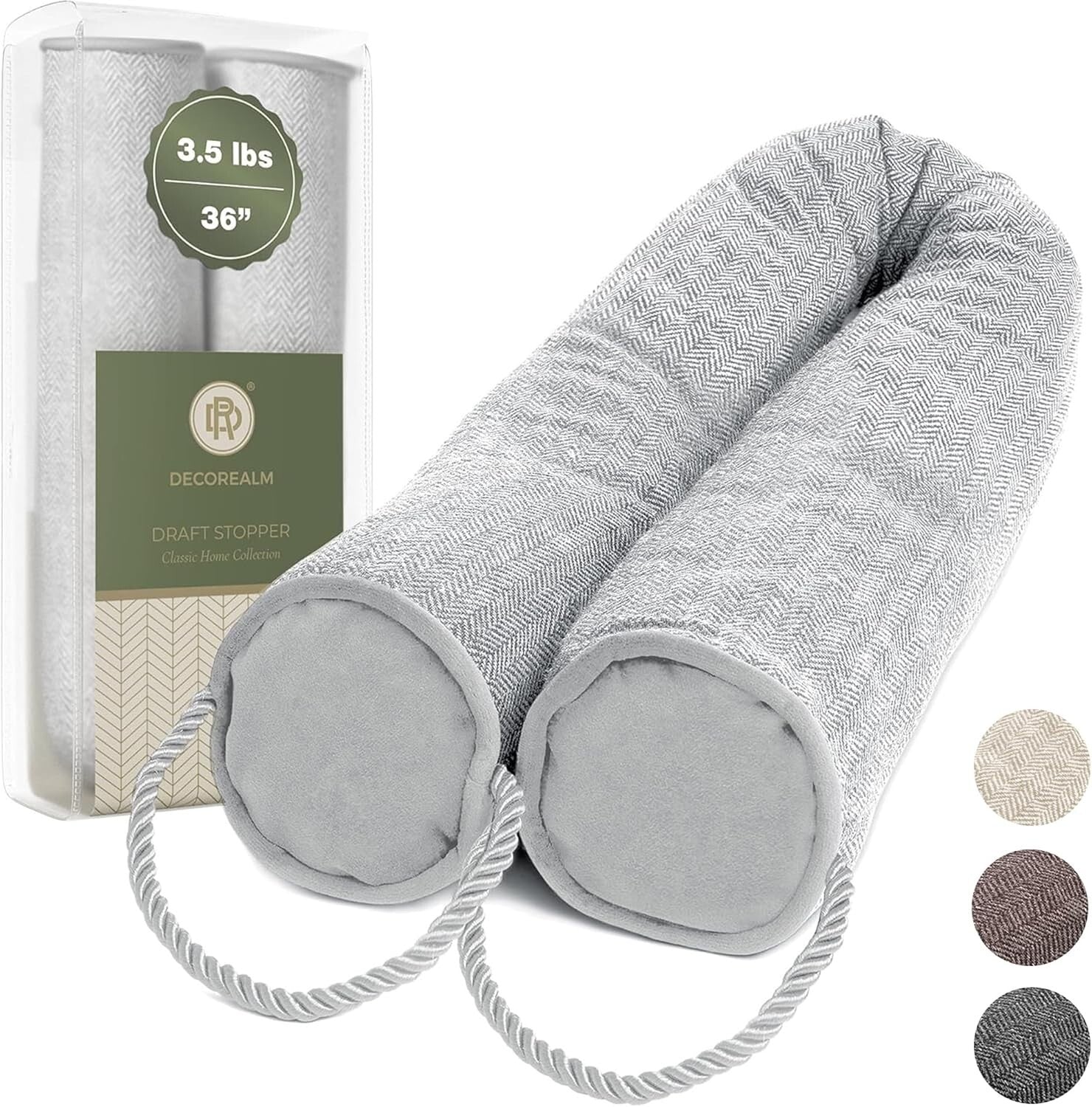 36" Weighted Under Door Draft Stopper - Pewter Herringbone Insulation Blocker