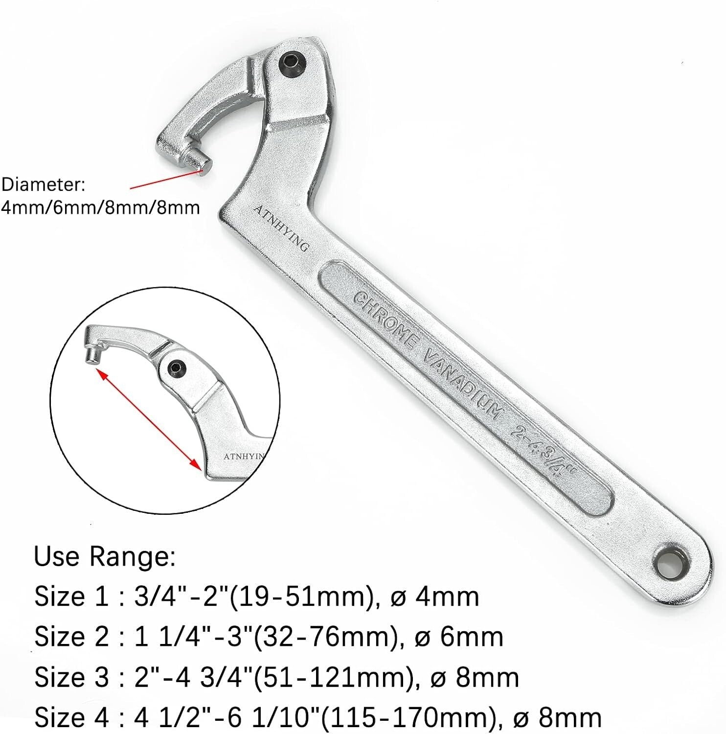 4-Piece Adjustable C Pin Spanner Wrench Set for Versatile Applications