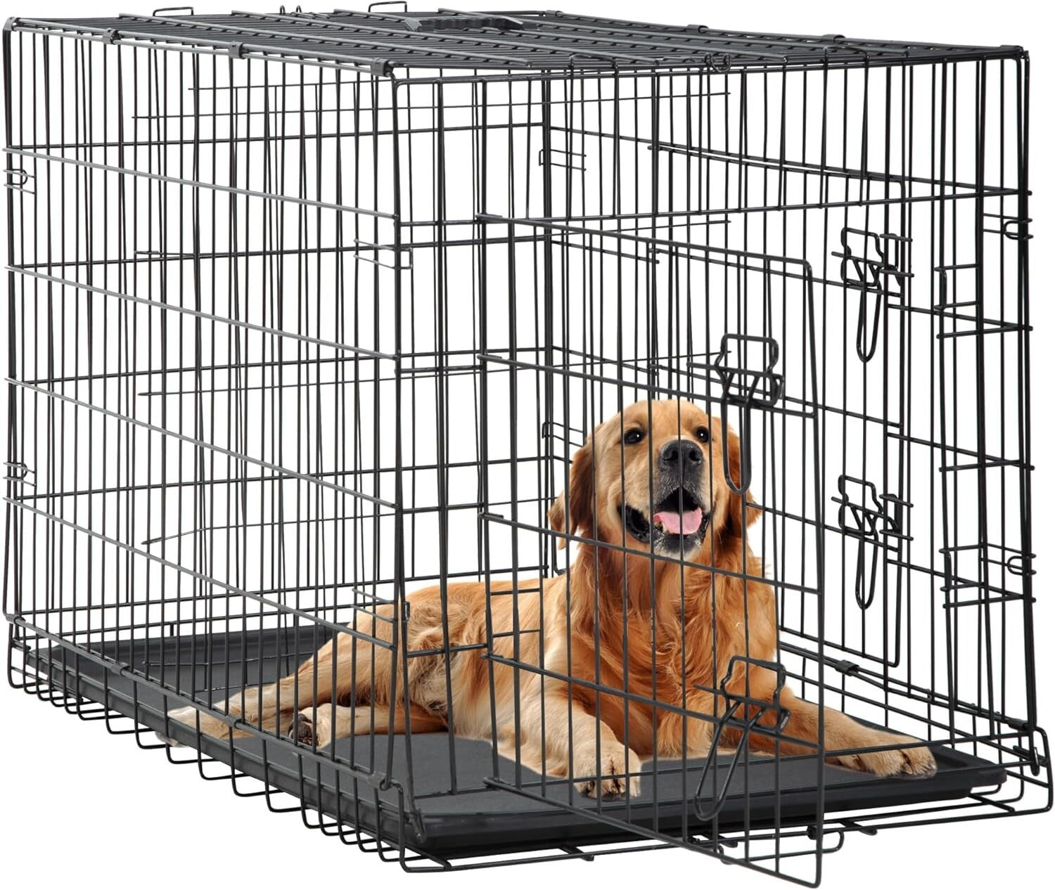 Durable 48-Inch Folding Dog Crate with Double Doors & Removable Tray for Pets