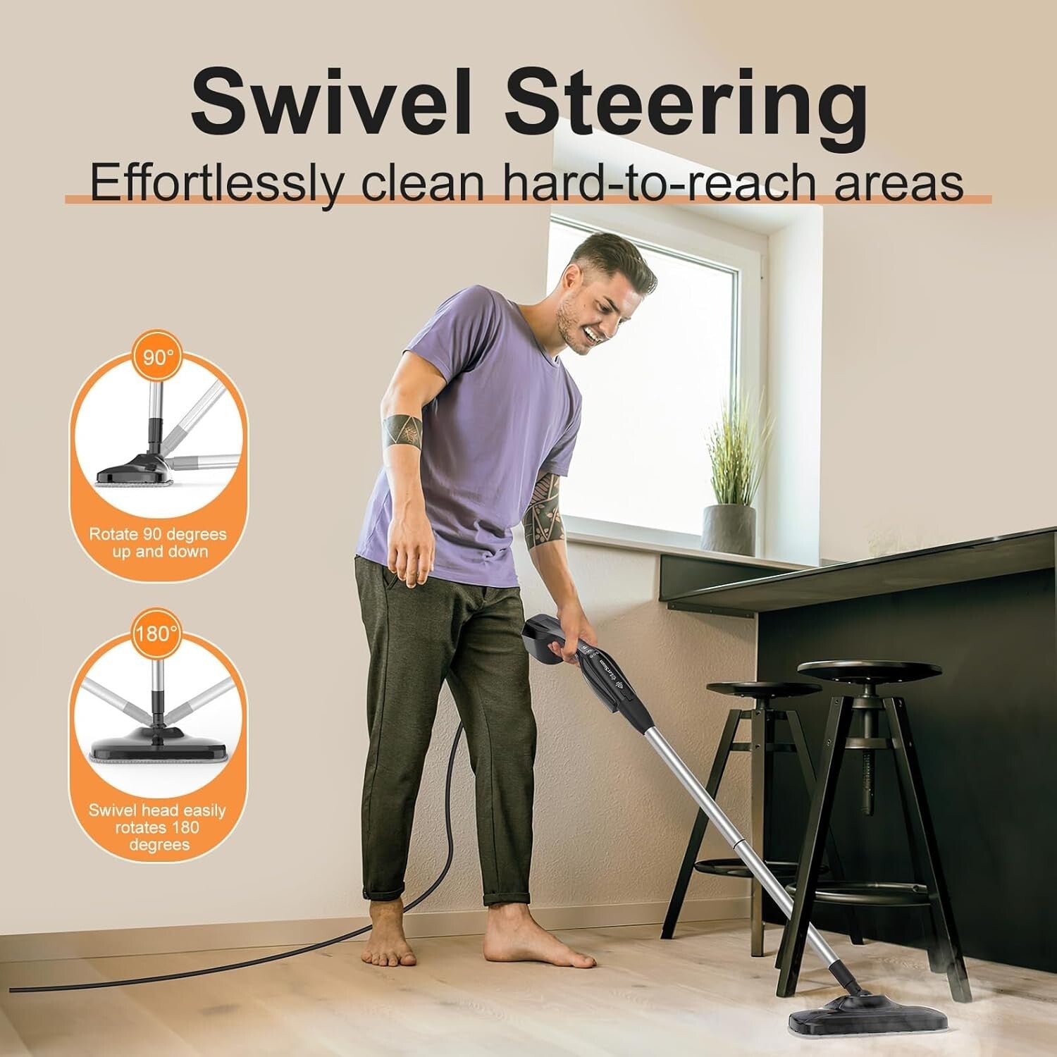 Fastest Heating 260°F Steam Mop with Handheld Cleaner – 17 Accessories Included