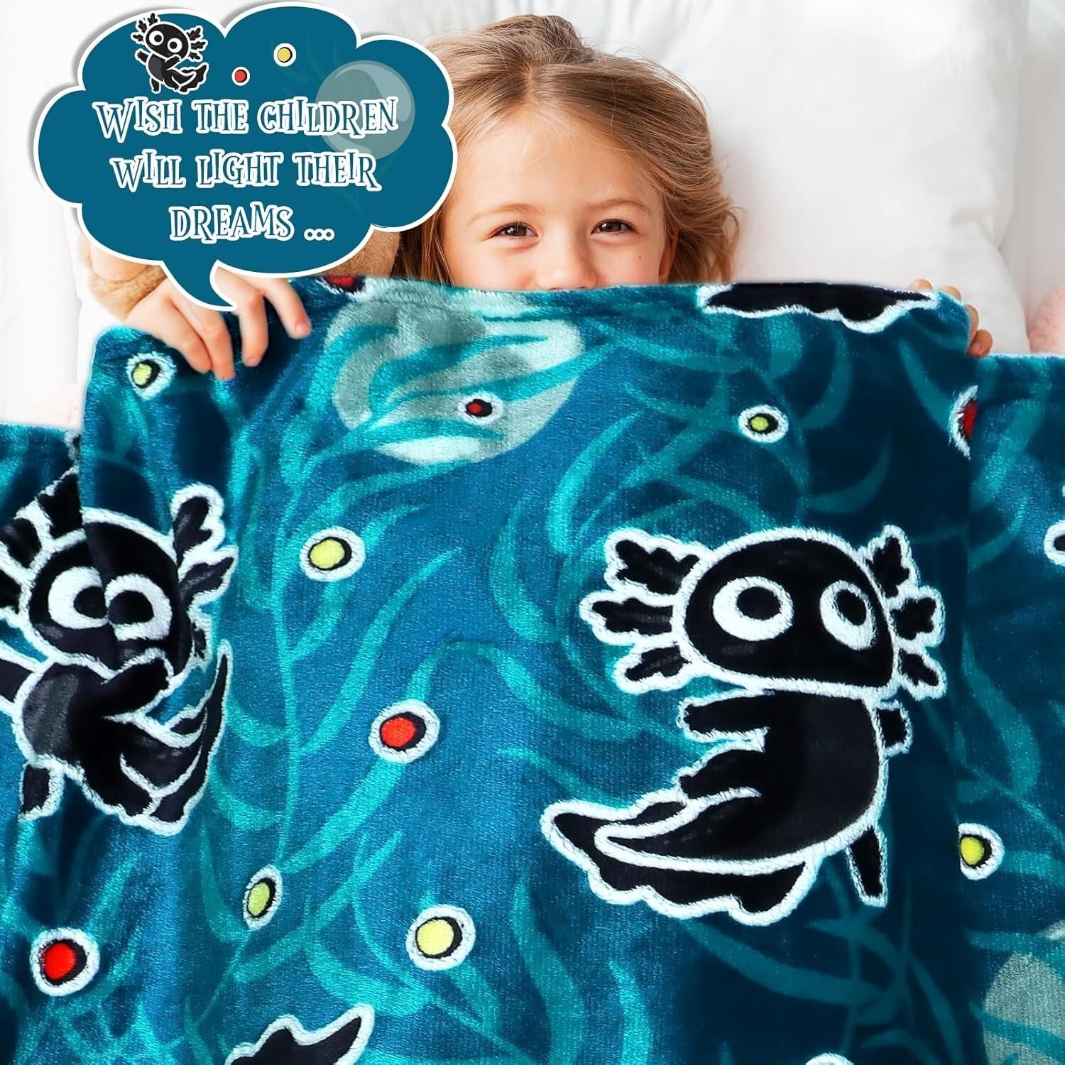 Cute Glow in the Dark Axolotl Blanket - Machine Washable Twin Size Comfort