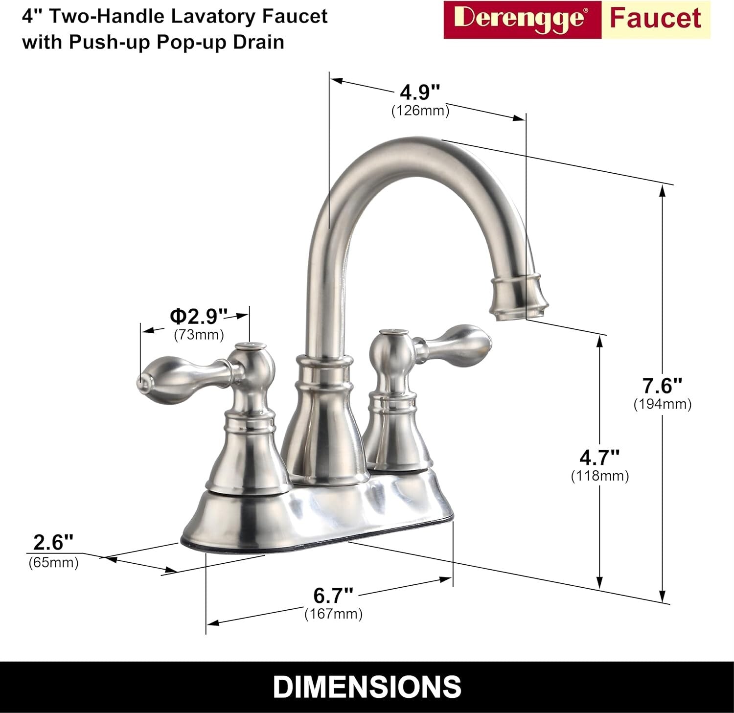Elegant 2 Handle Brushed Nickel Bathroom Faucet with 360° Swivel & Pop Up Drain